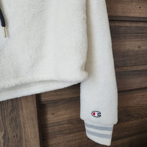 Champion Super Fleece Faux Fur Cropped Pullover Hoodie Small Gold‎ Fuzzy - Picture 3 of 13
